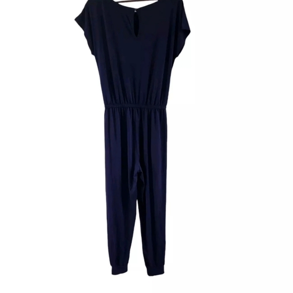 Pretty Garden Navy Blue Jumper One Piece Jogger Legs Cap Sleeves Size Small New - Picture 4 of 5